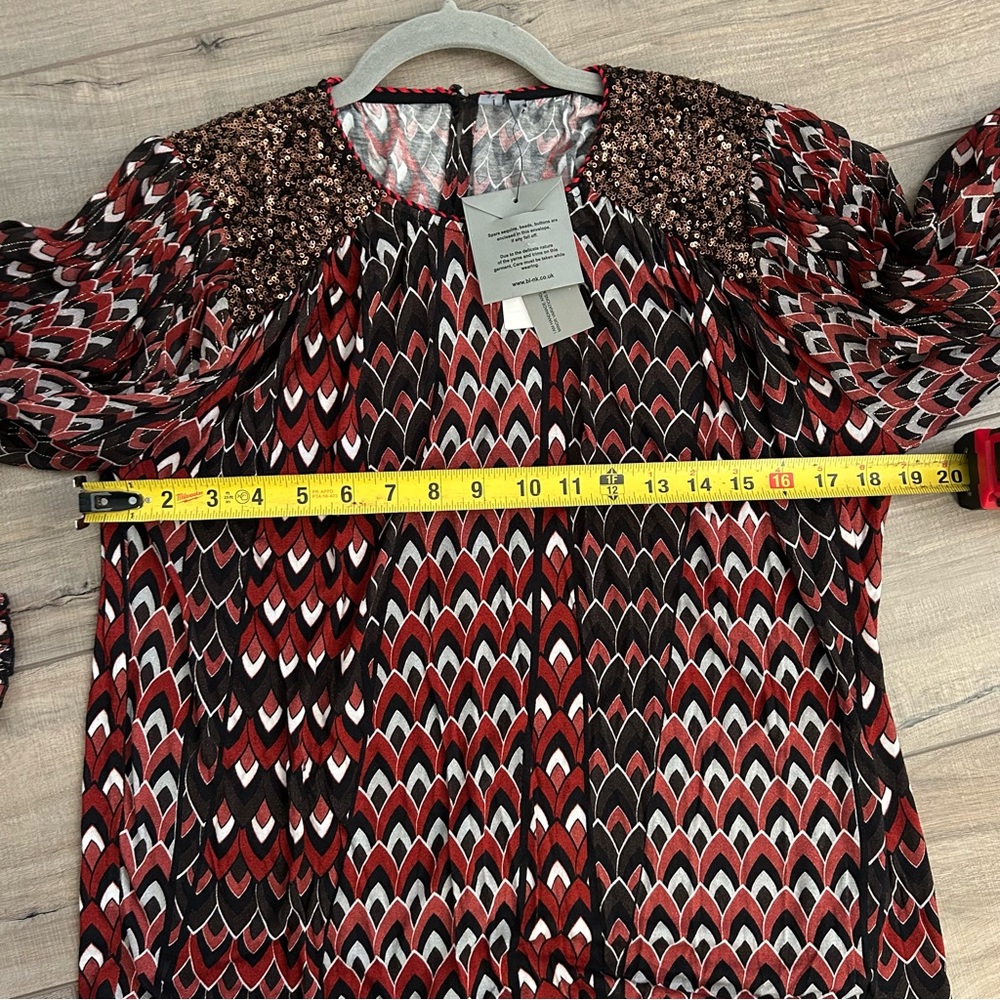 Anthropologie BL^NK London Black Red Sequin Shoulder Metallic Flowy Blouse S NWT - Picture 12 of 14